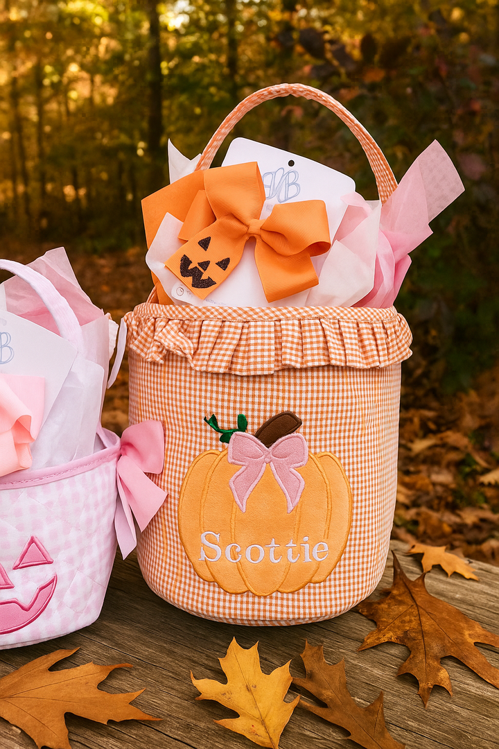 Bits and Bows Ruffle Pumpkin Trick-or-Treat Tote