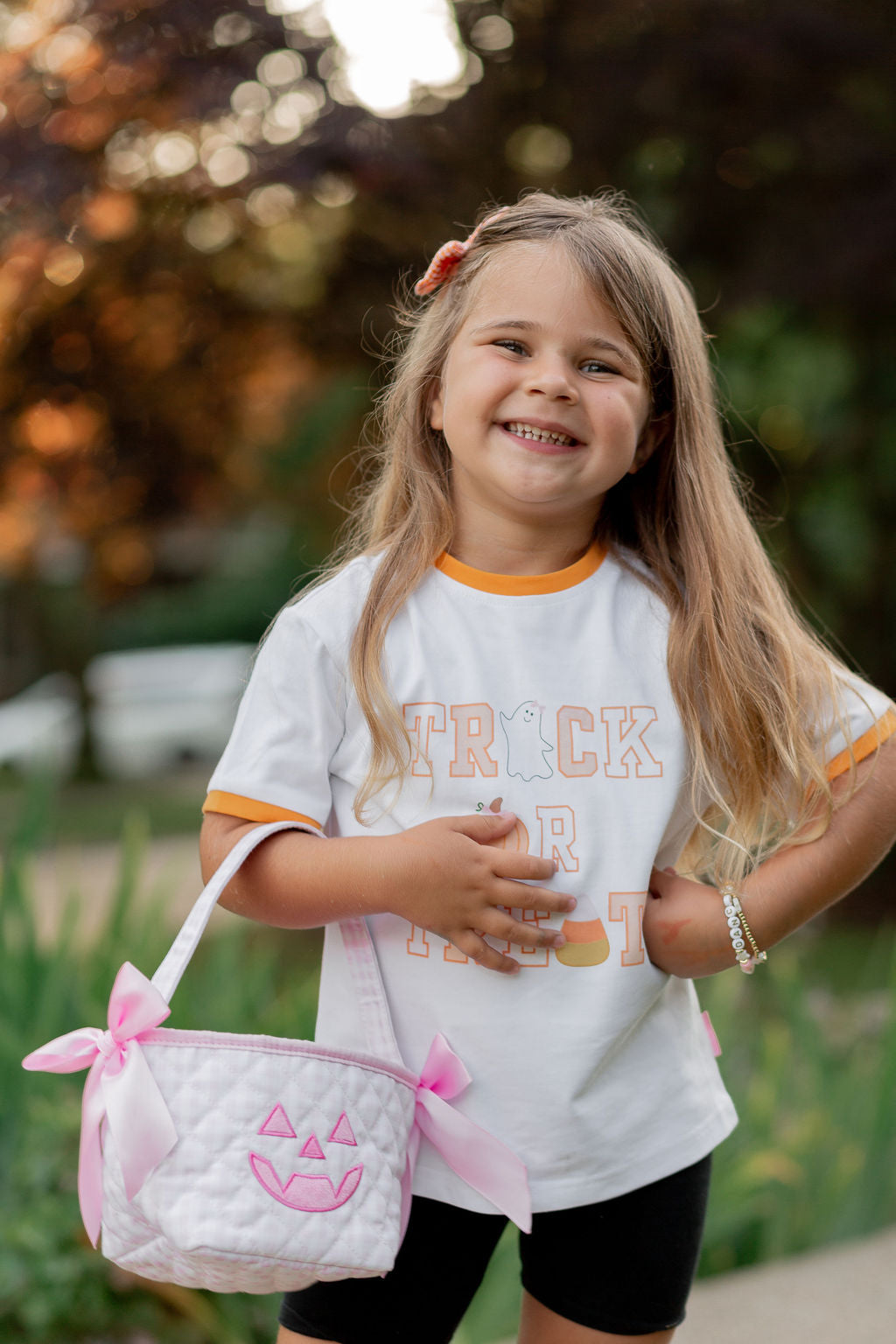Bits & Bows Petite Pink Gingham Pumpkin Trick-or-Treat Tote
