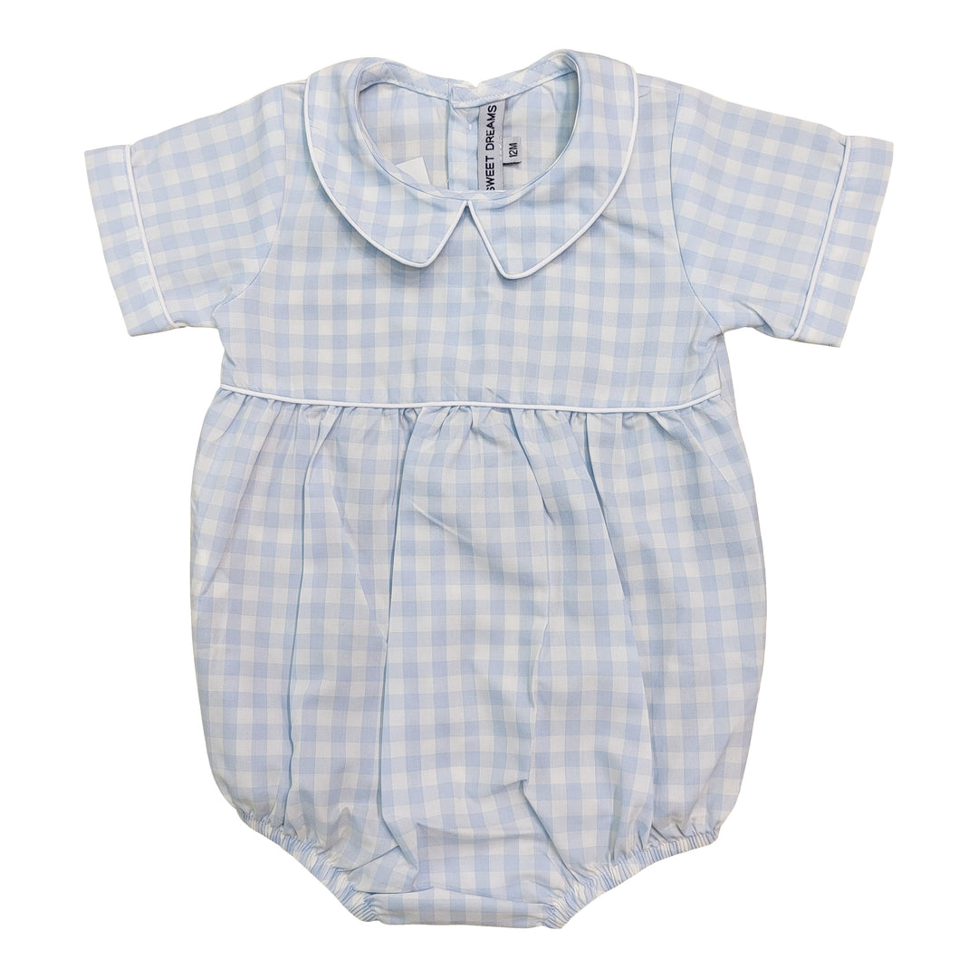 Baby romper with checkered pattern on a white background
