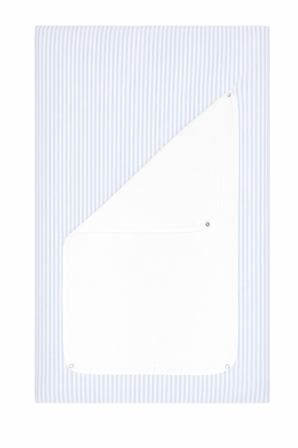 White triangle on a blue striped background