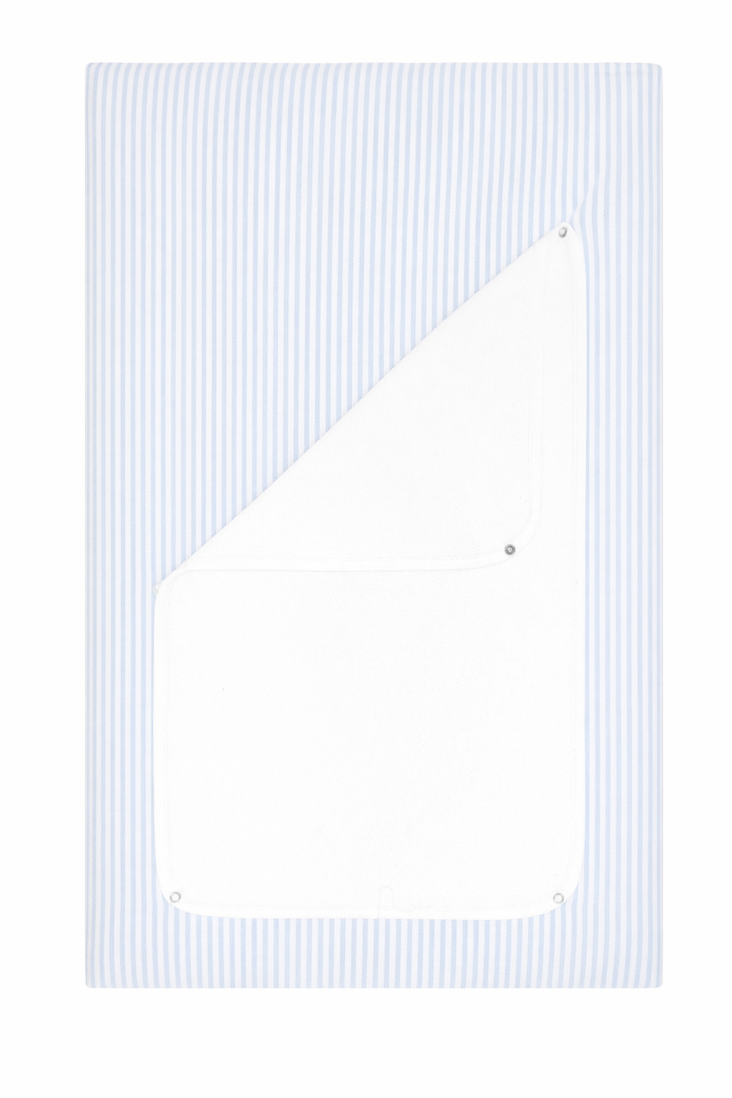 White triangle on a blue striped background