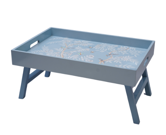 Blue Table tray with floral pattern on a white background
