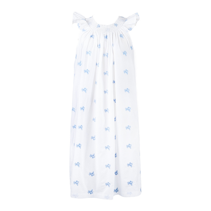 Nancy Cotton Embroidered Nightgown - Blue
