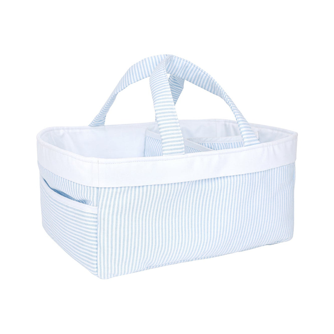 blue striped diaper caddy