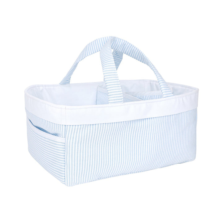 blue striped diaper caddy