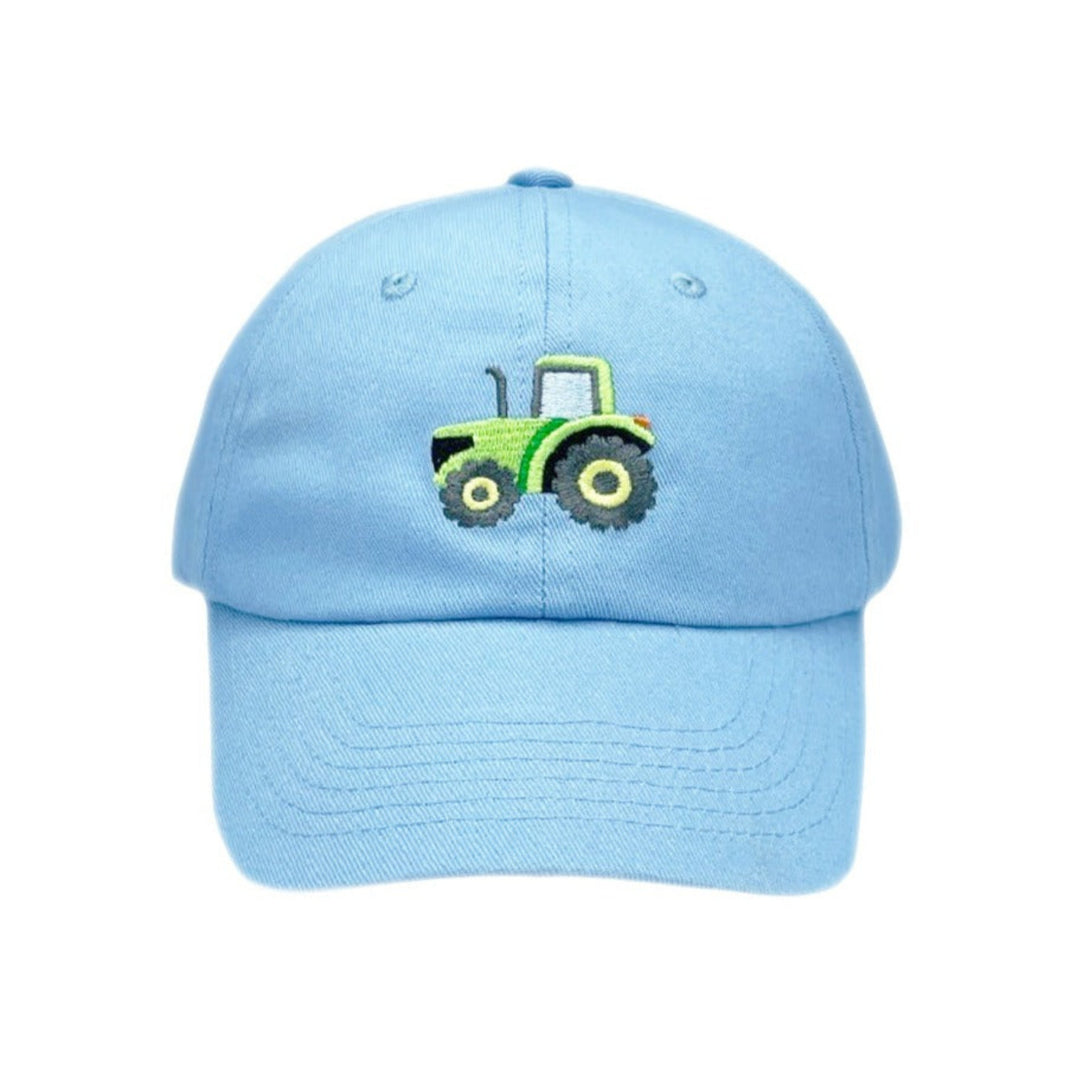 Light blue cap with a green tractor emblem on a white background
