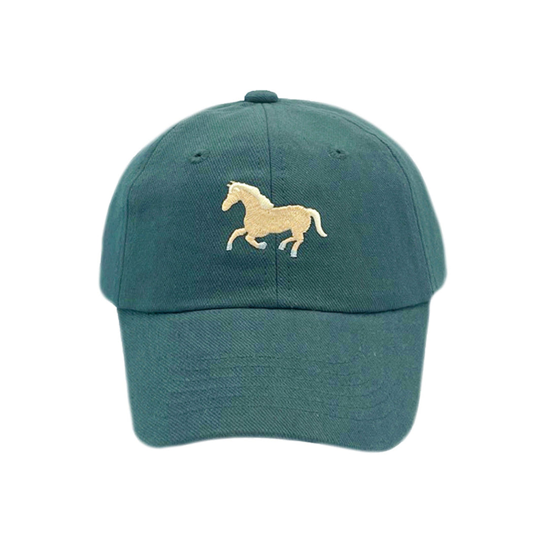 Green cap with a gold horse 