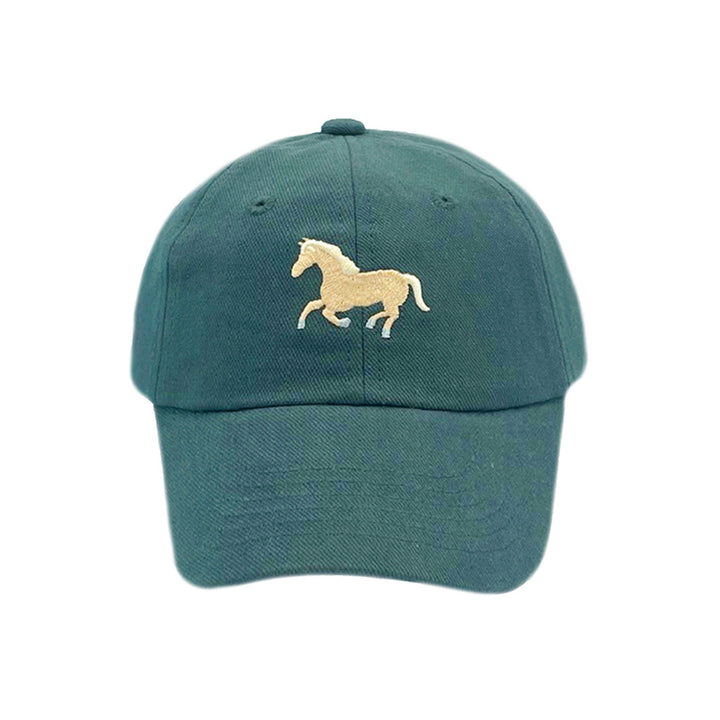 Green cap with a gold horse 