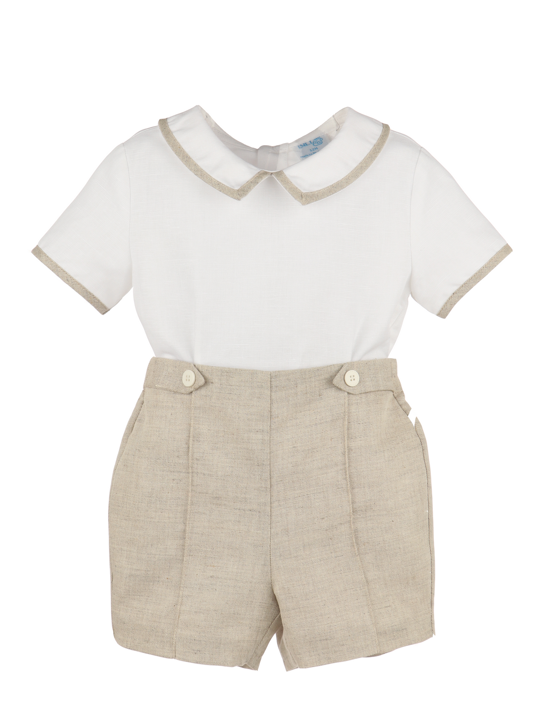 Two piece linen set in ivory with peter pan collar