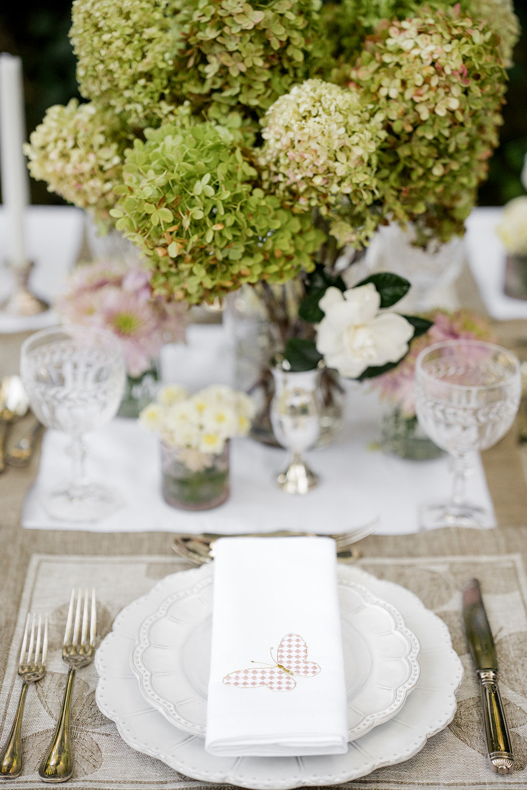 Pink Check Butterfly Embroidered Dinner Napkin – Set of 4