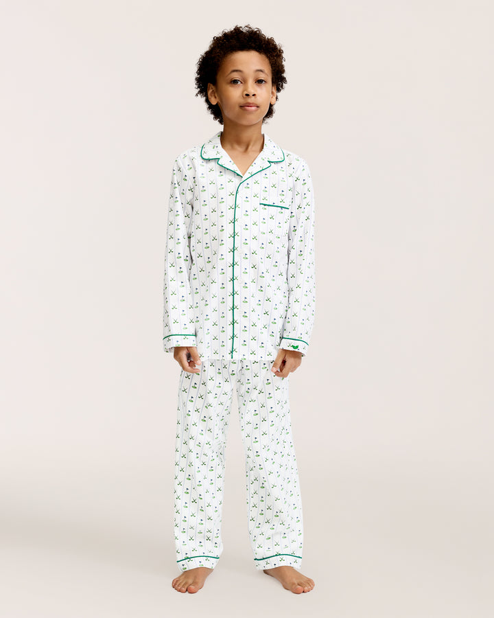 Petite Plume Kid's Twill Pajama Set in Fairway Stripe