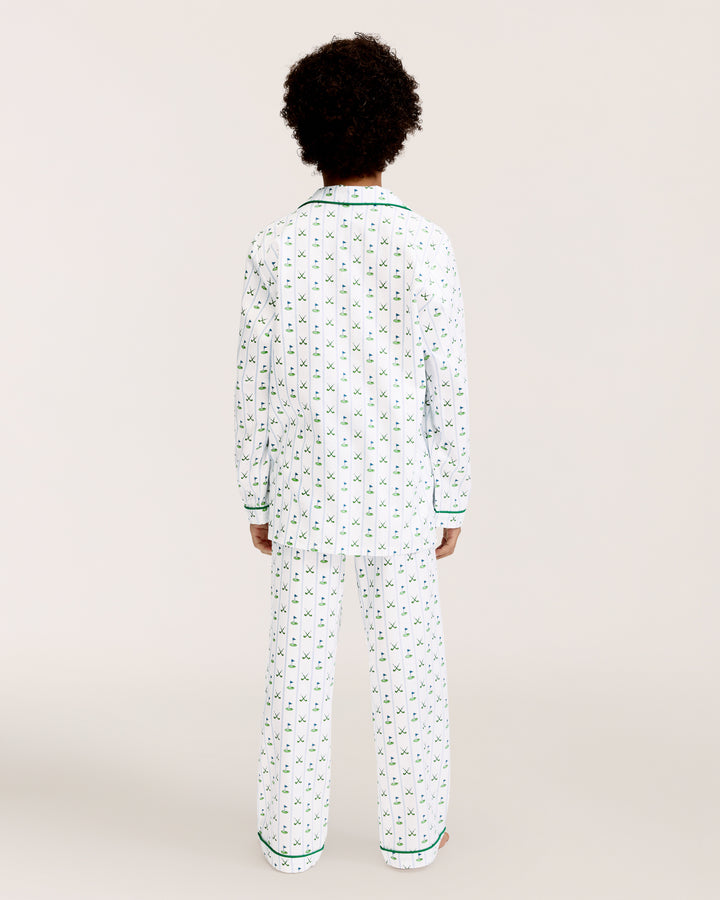 Petite Plume Kid's Twill Pajama Set in Fairway Stripe