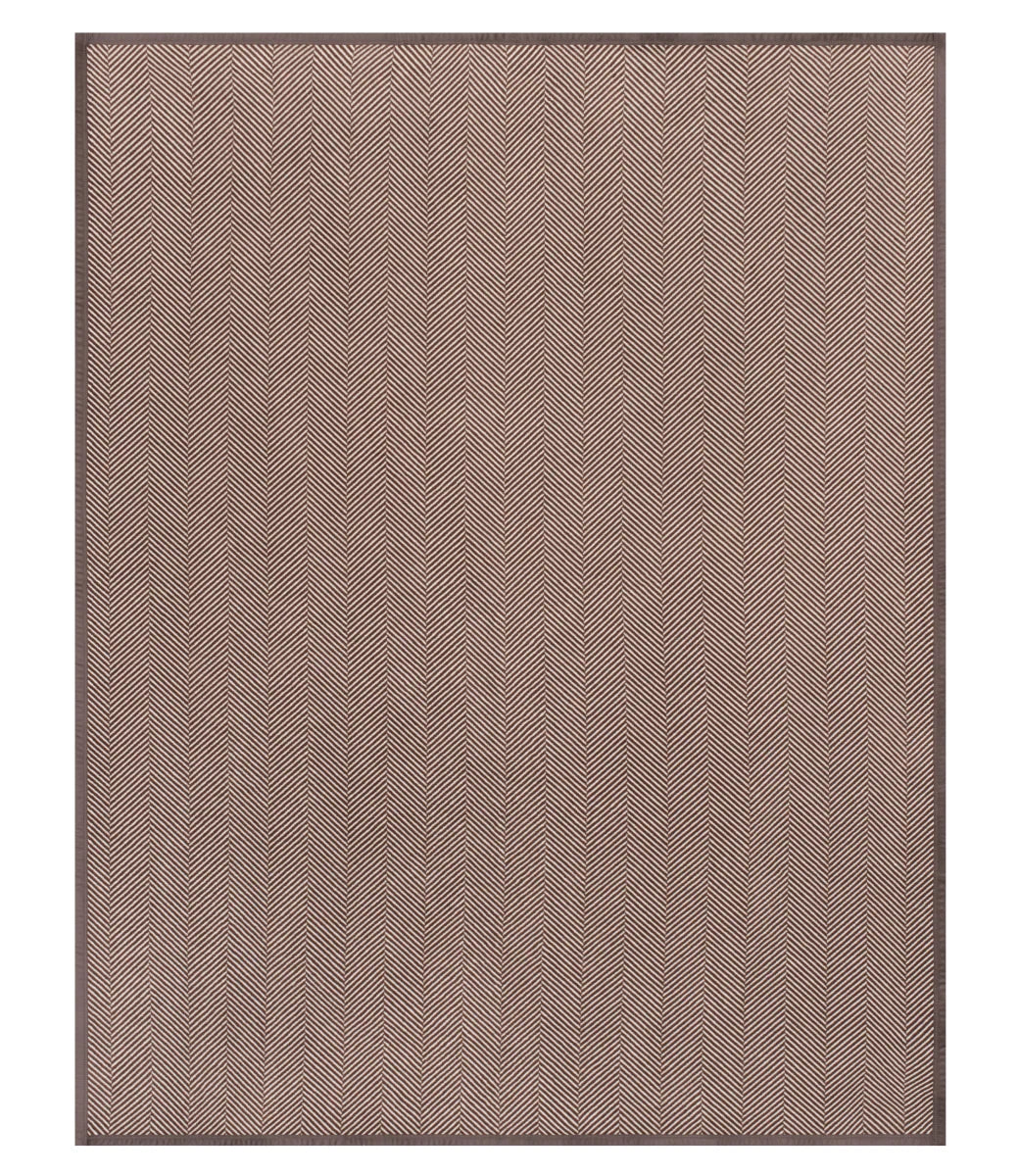 A rectangular area rug with a textured, woven herringbone pattern in a warm taupe-brown color, shown flat against a white background.