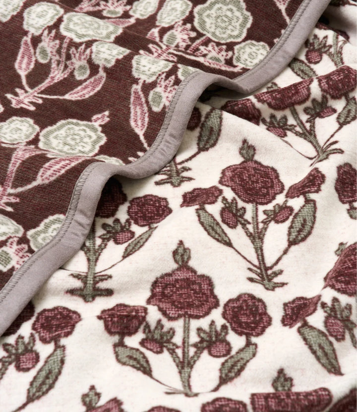 Close-up of floral-patterned fabric with a visible seam.