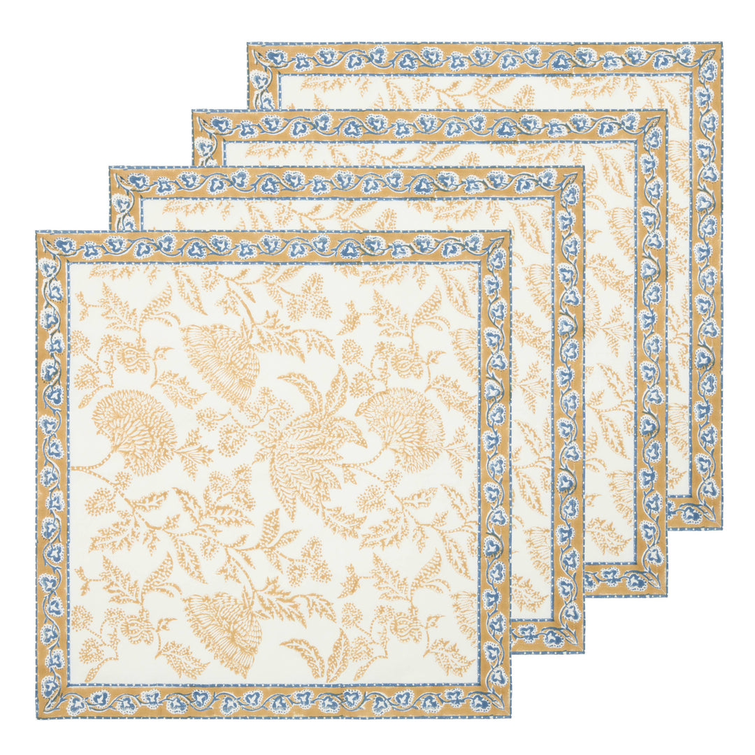 Set of three floral-patterned placemats with decorative borders on a white background