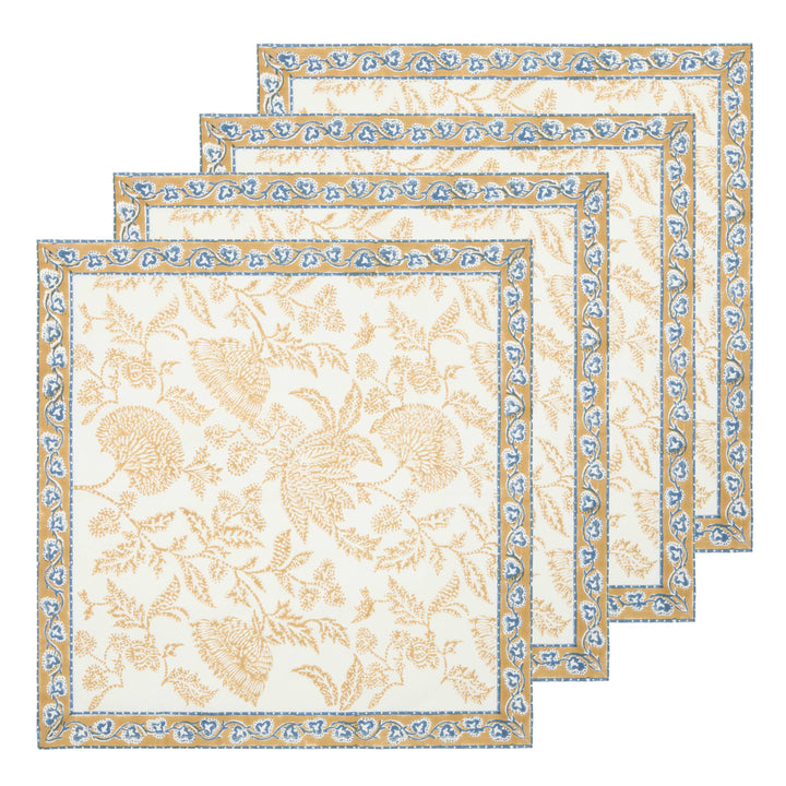 Set of three floral-patterned placemats with decorative borders on a white background
