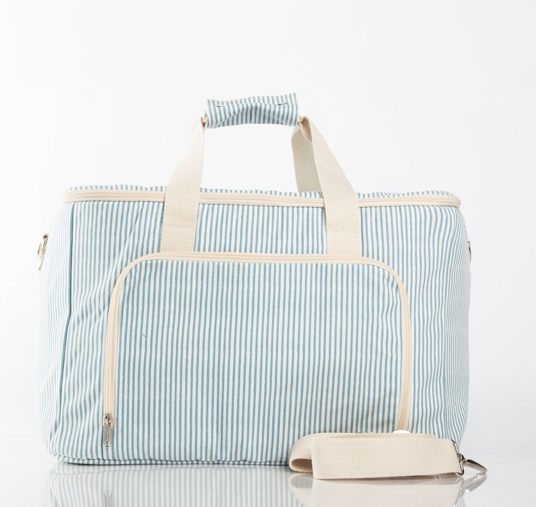 Light Blue Striped Cooler Bag with Straps