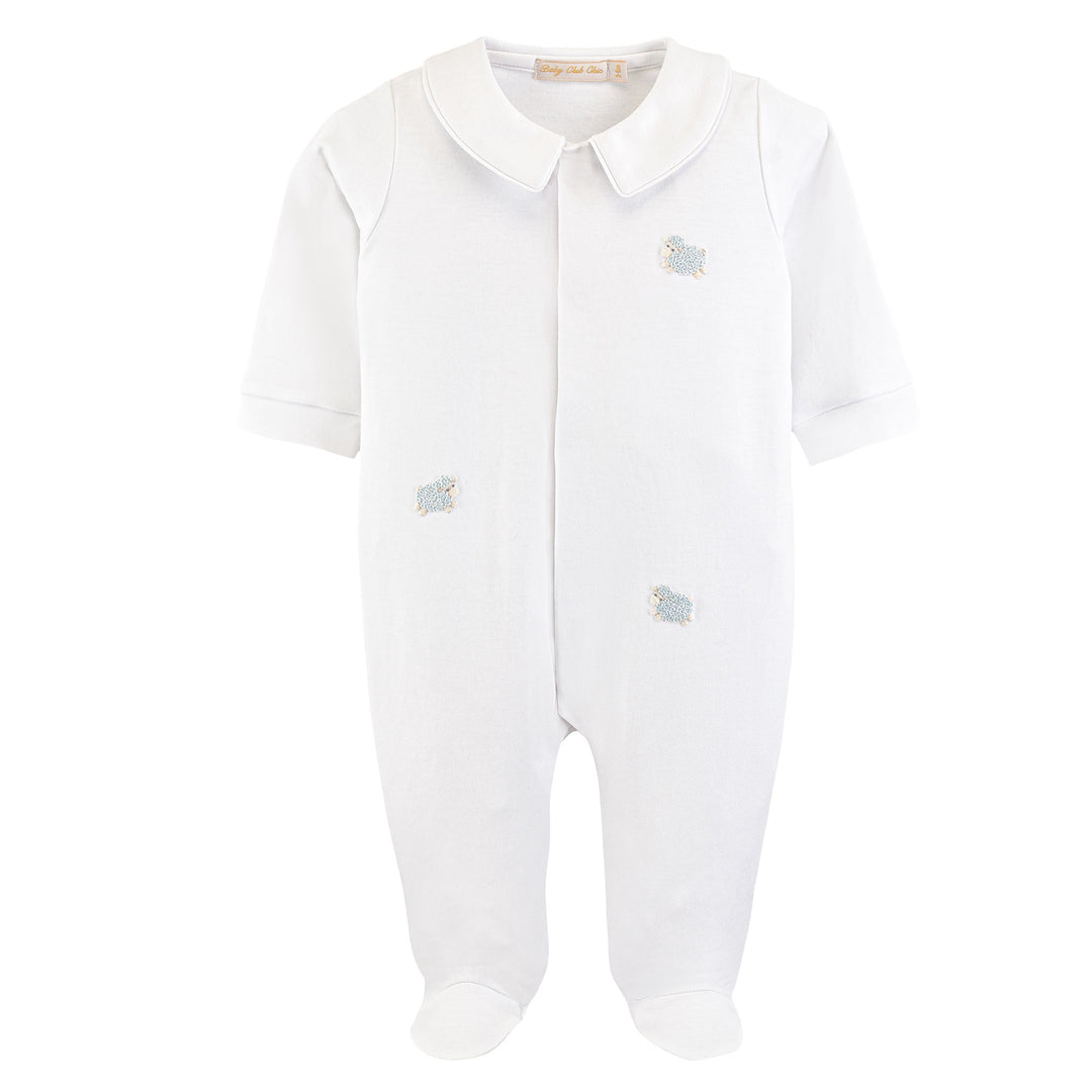 baby outfit with embroidered sheep