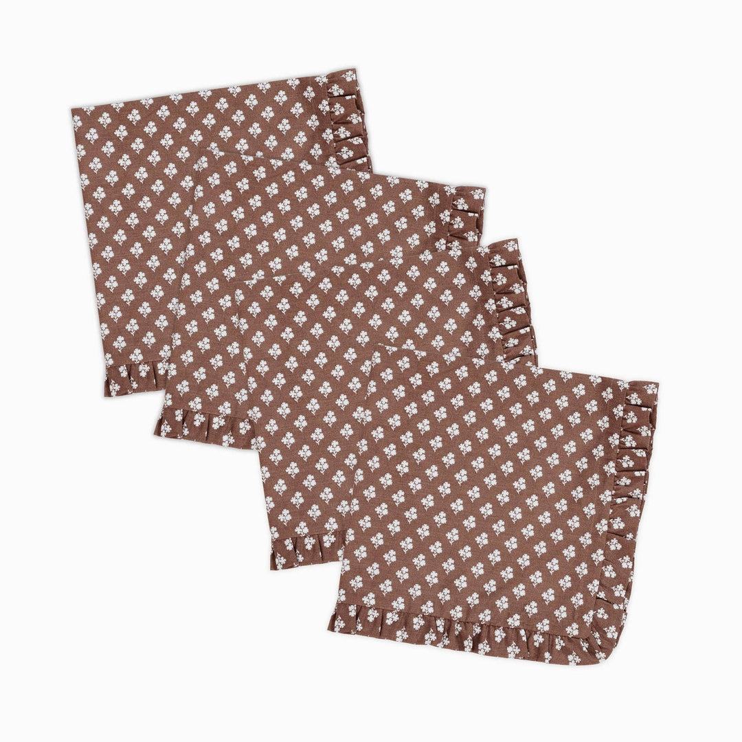 Brown Floral Print Ruffle Dinner Napkin