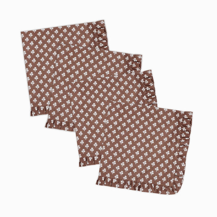 Brown Floral Print Ruffle Dinner Napkin