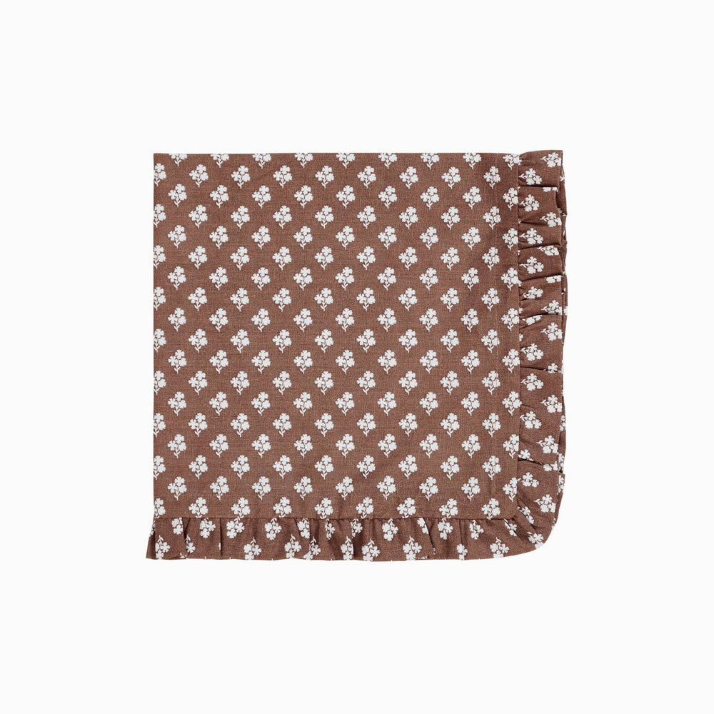 Brown Floral Print Chandler Ruffle Dinner Napkin