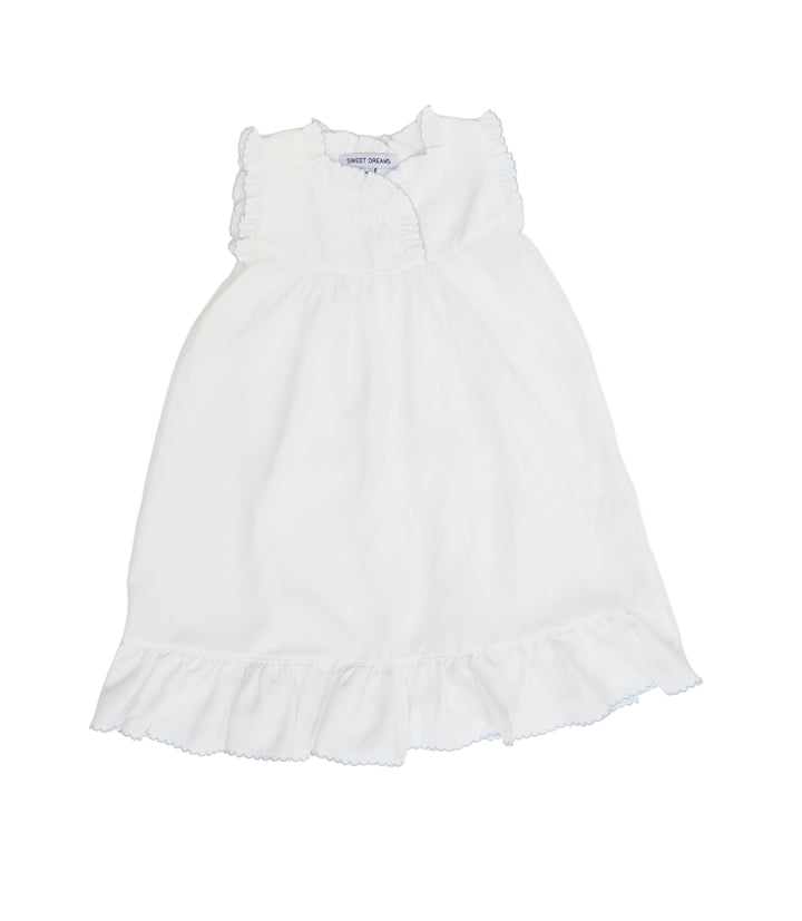 White Ruffle Toddler Nightgown with Blue Picot Trim