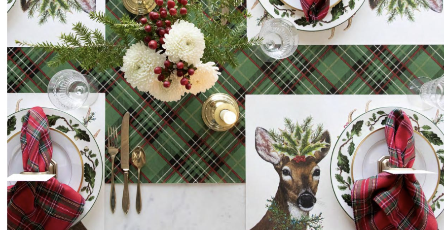 Hester & Cook Green Plaid Paper Table Runner