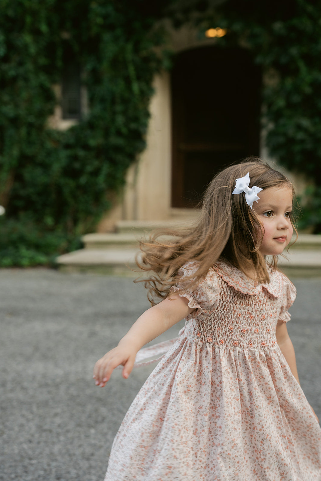 Luli & Me Honeycomb Orange Floral Smocked Dress