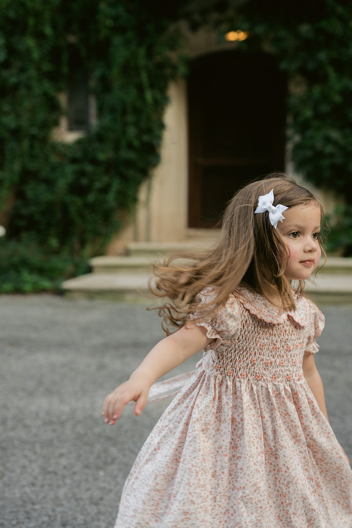 Luli & Me Honeycomb Orange Floral Smocked Dress