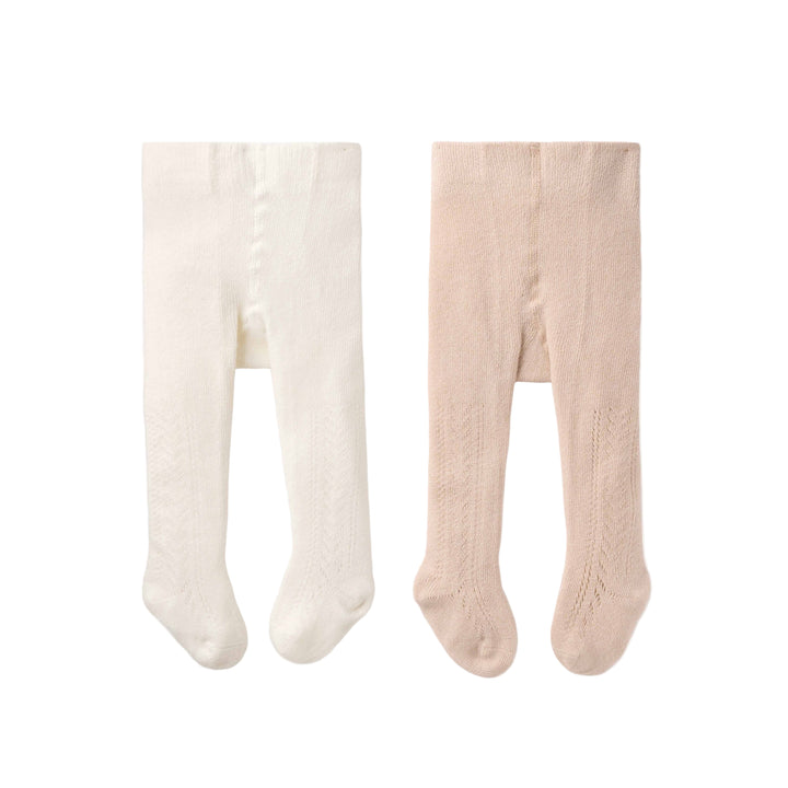 Elegant Baby Taupe/White Pointelle Tight Set - 2PK