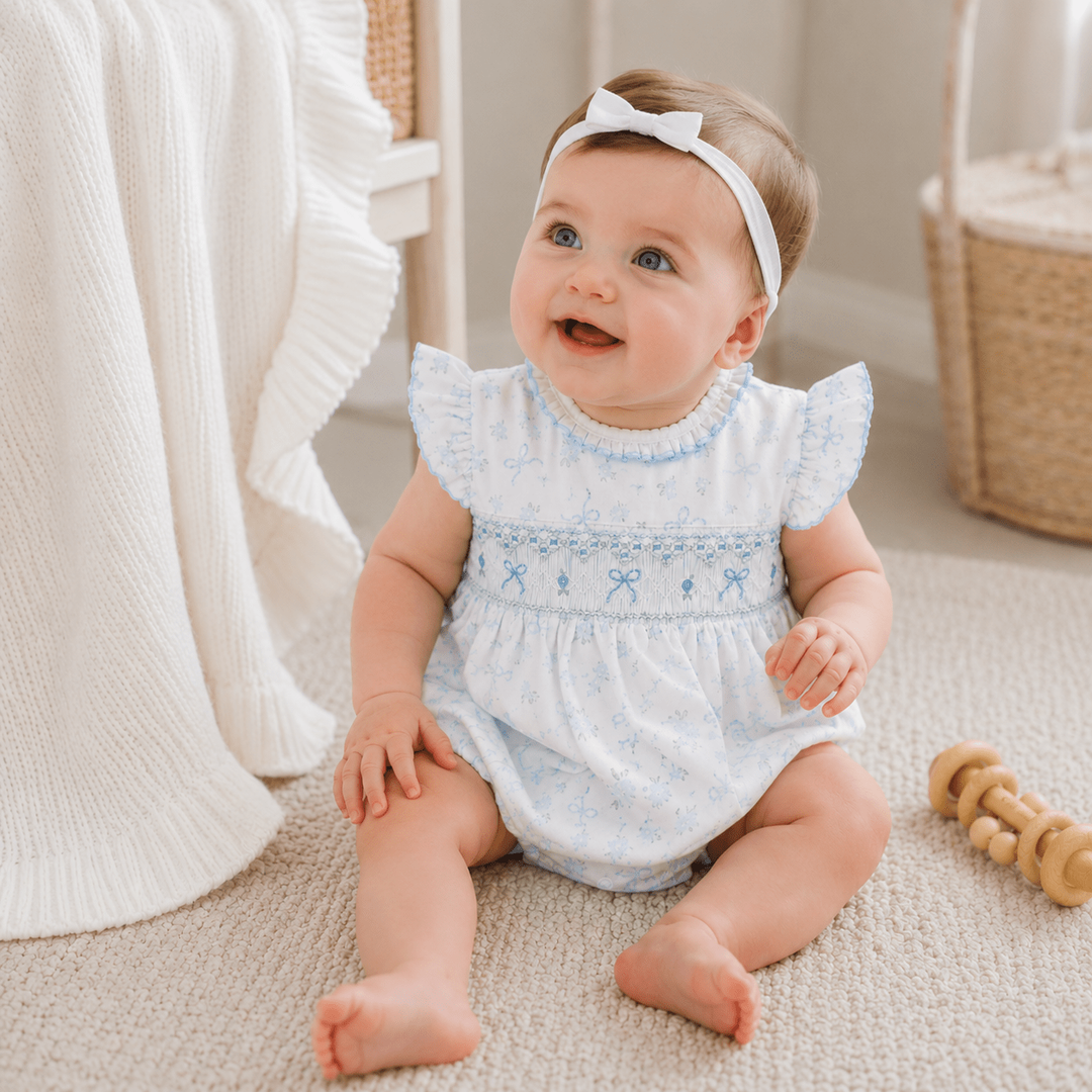 Eloise's Classic Smocked Green and Blue Bubble