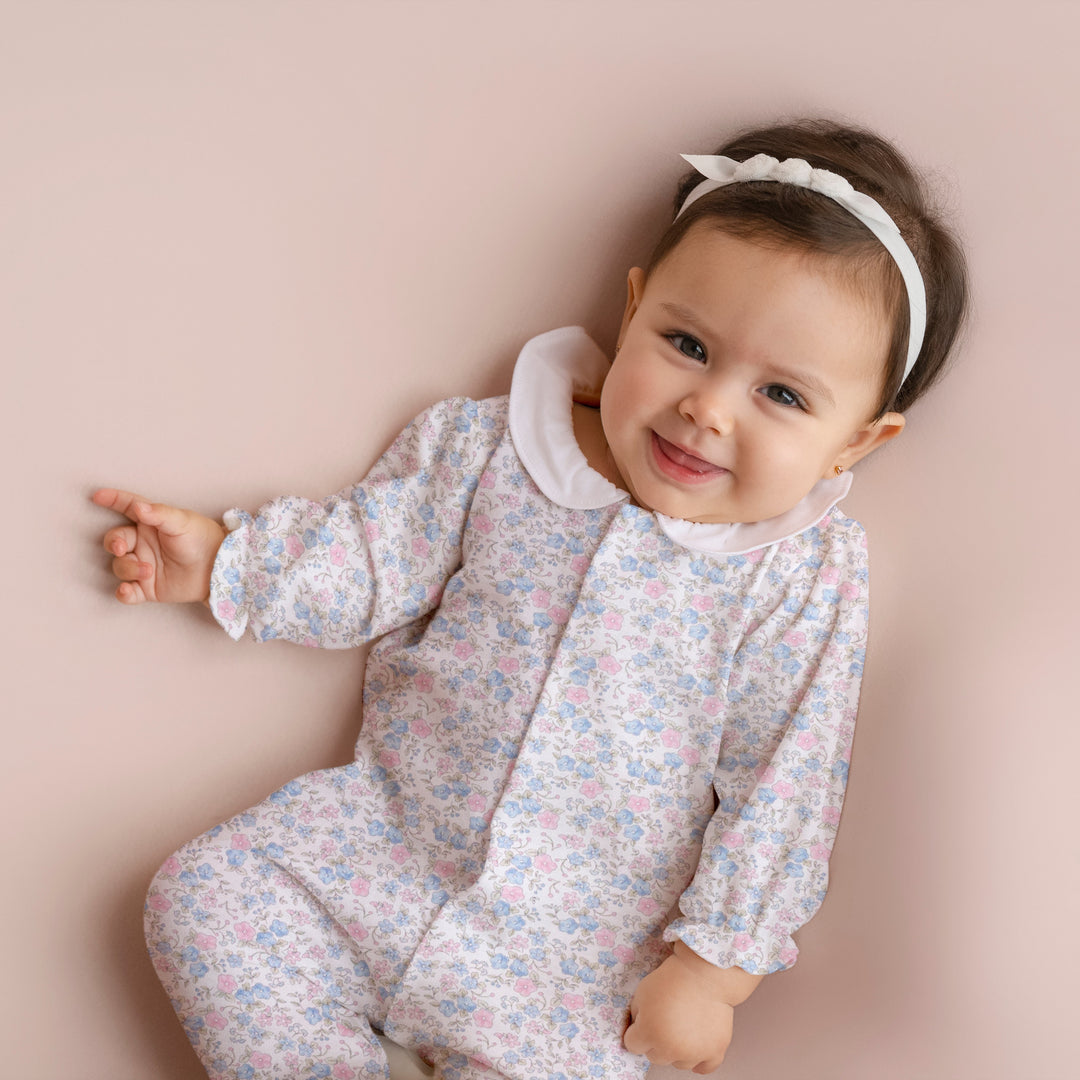 Tiny Floral Print Pima Cotton Footie