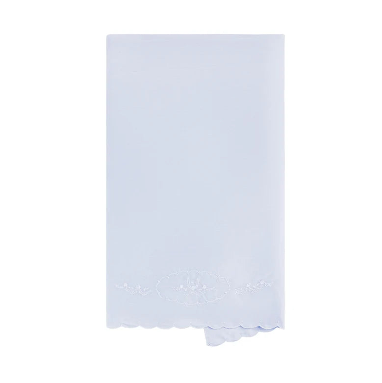 Light Blue Embroidered Baby Blanket with scalloped edges