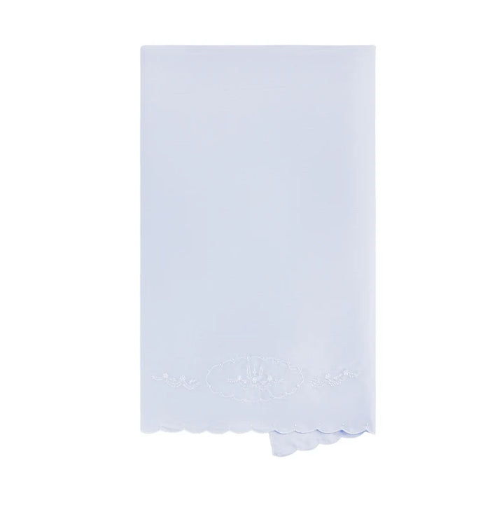 Light Blue Embroidered Baby Blanket with scalloped edges