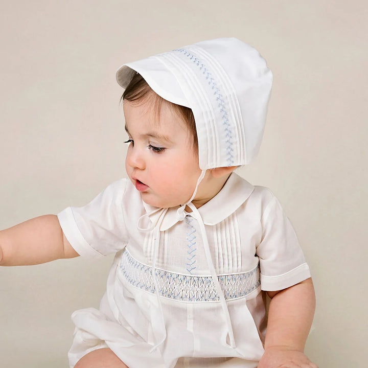 Feltman Brothers Boys Vintage Bonnet Ivory with Blue