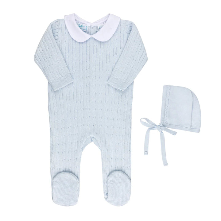 Feltman Brothers Boys Peter Pan Cable Knit Romper & Bonnet Blue