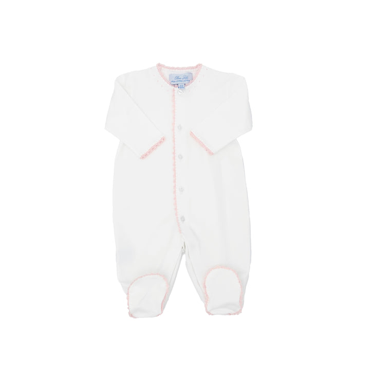 Classic White Footie with Pink Crochet Trim