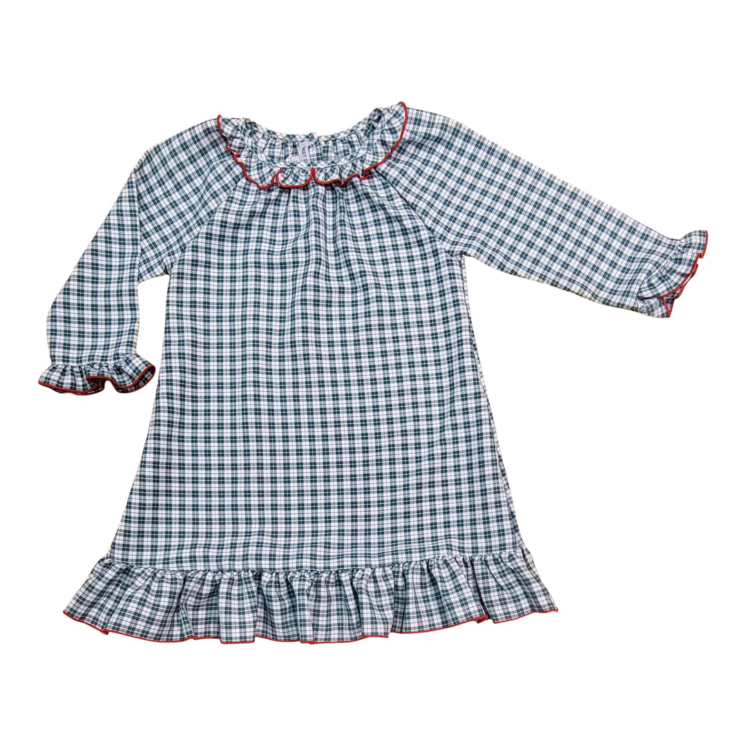 Classic Green Plaid Ruffle Toddler Nightgown