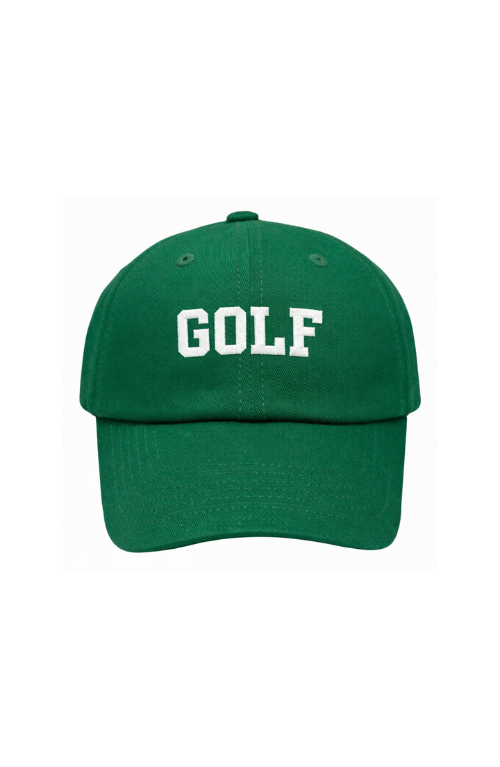 Green cap with 'GOLF' text on a white background