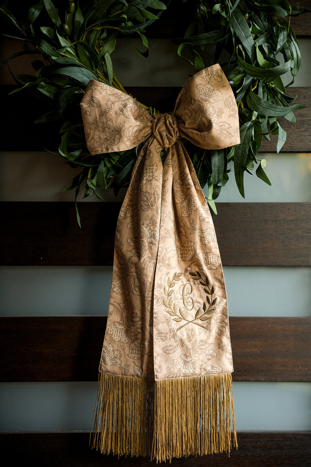 Personalized Bronze Wreath Sash with Monogram