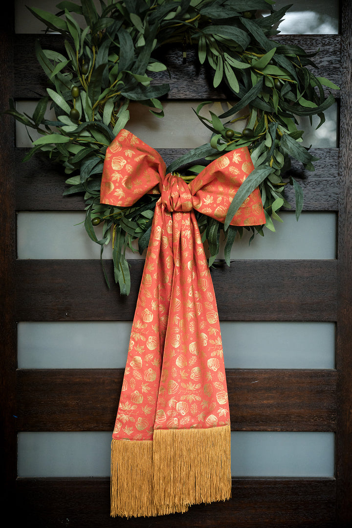 Harvest Wreath Sash with Gold Fringe