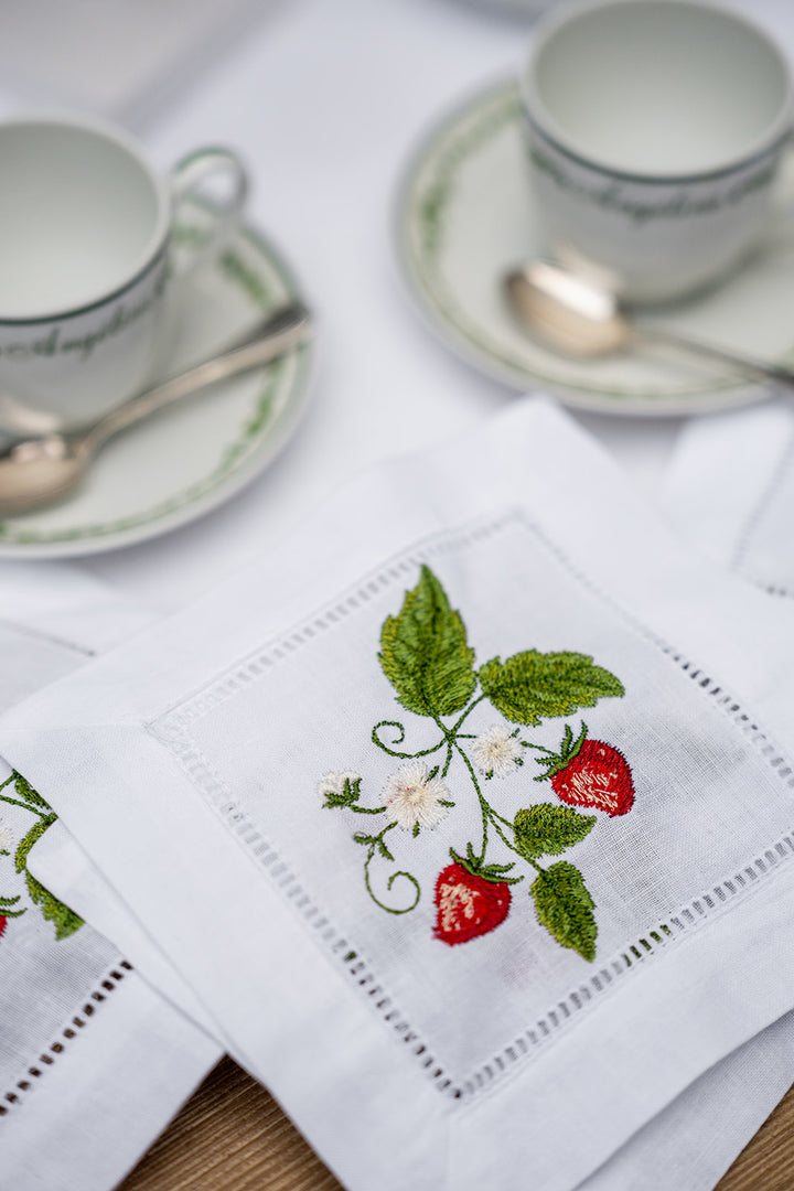 Strawberry Embroidered Cocktail Napkins - Set of 4