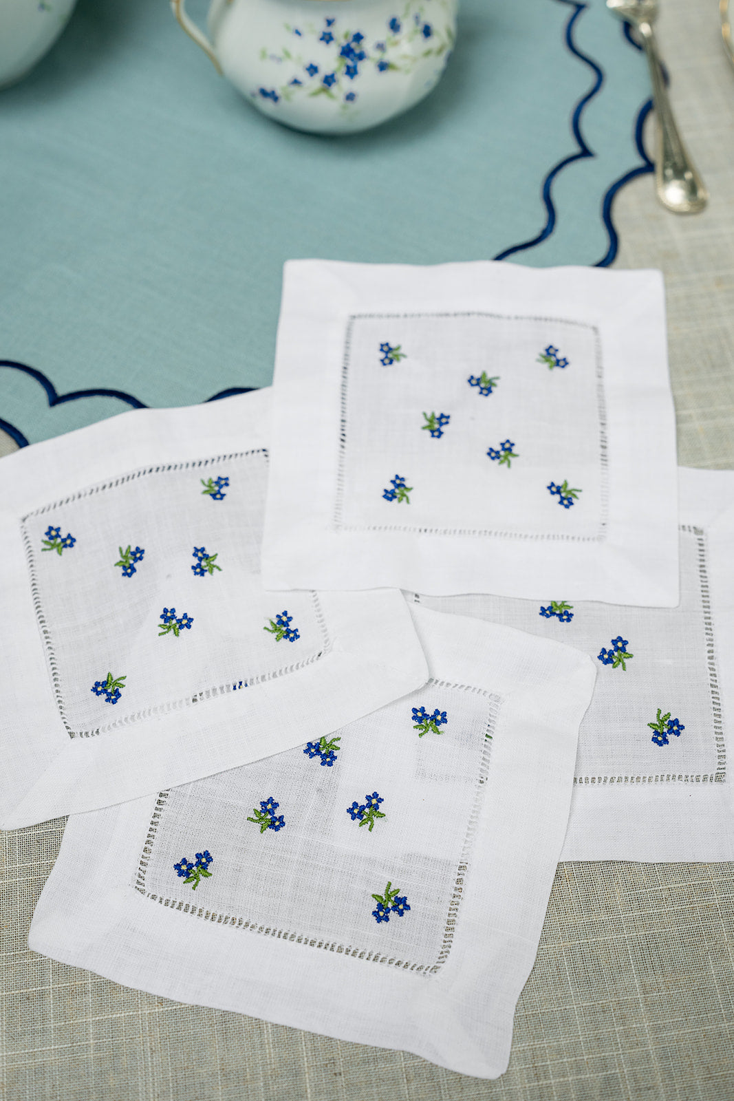 Forget Me Knots Embroidered Cocktail Napkins - Set of 4