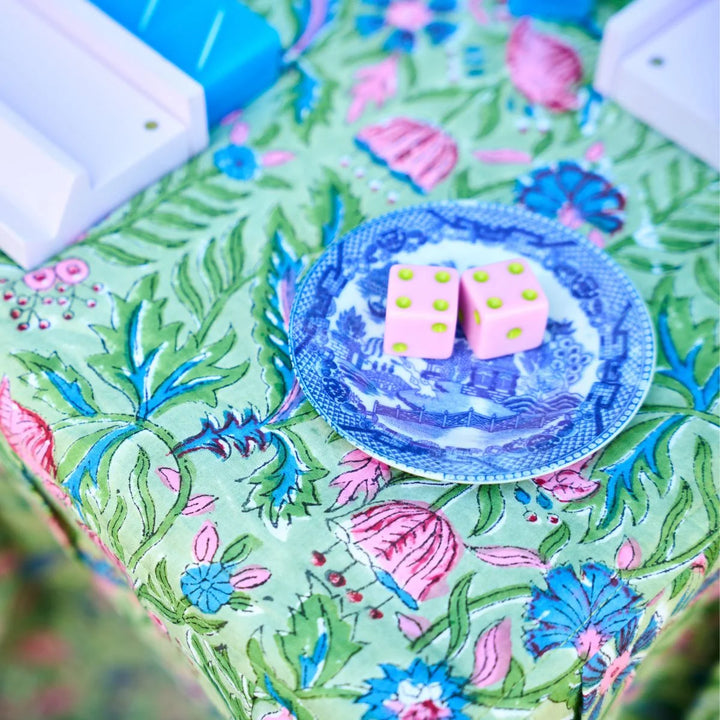 The Gabrielle Mahjong & Card Tablecloth Blue and Pink Floral