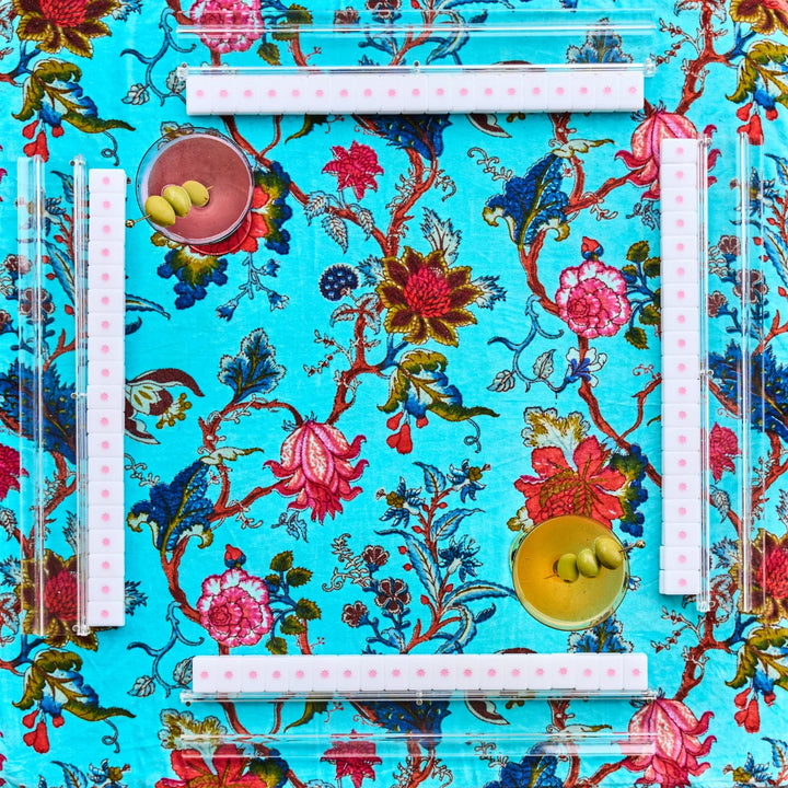 Blue Velvet Chintz Mahjong Table Set up