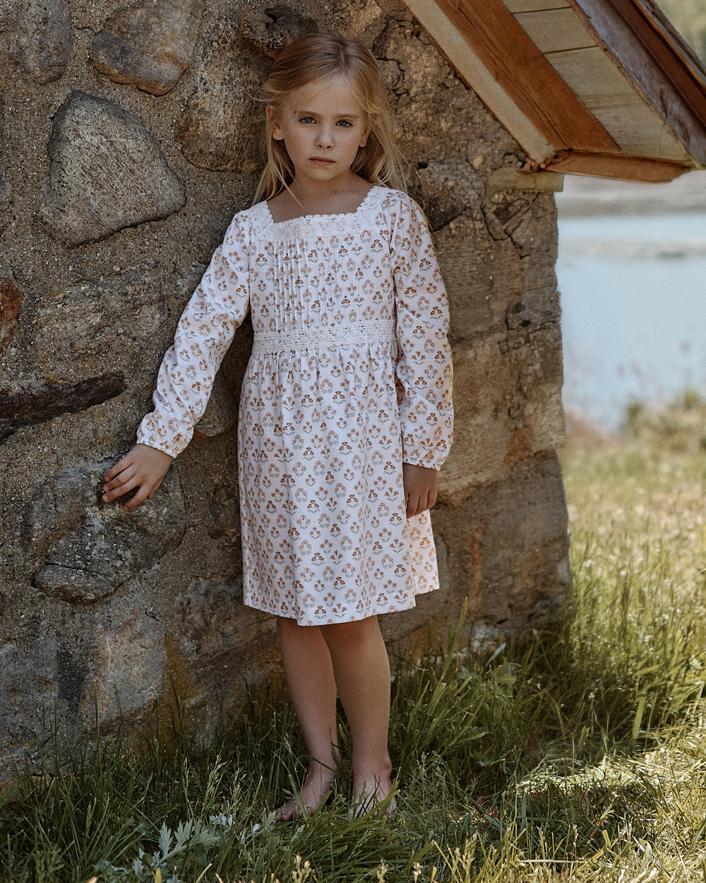 Petite Plume Girl's Twill Long Sleeve Juliette Nightgown in Estate Garden