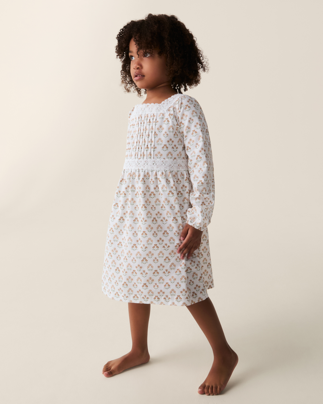 Petite Plume Girl's Twill Long Sleeve Juliette Nightgown in Estate Garden