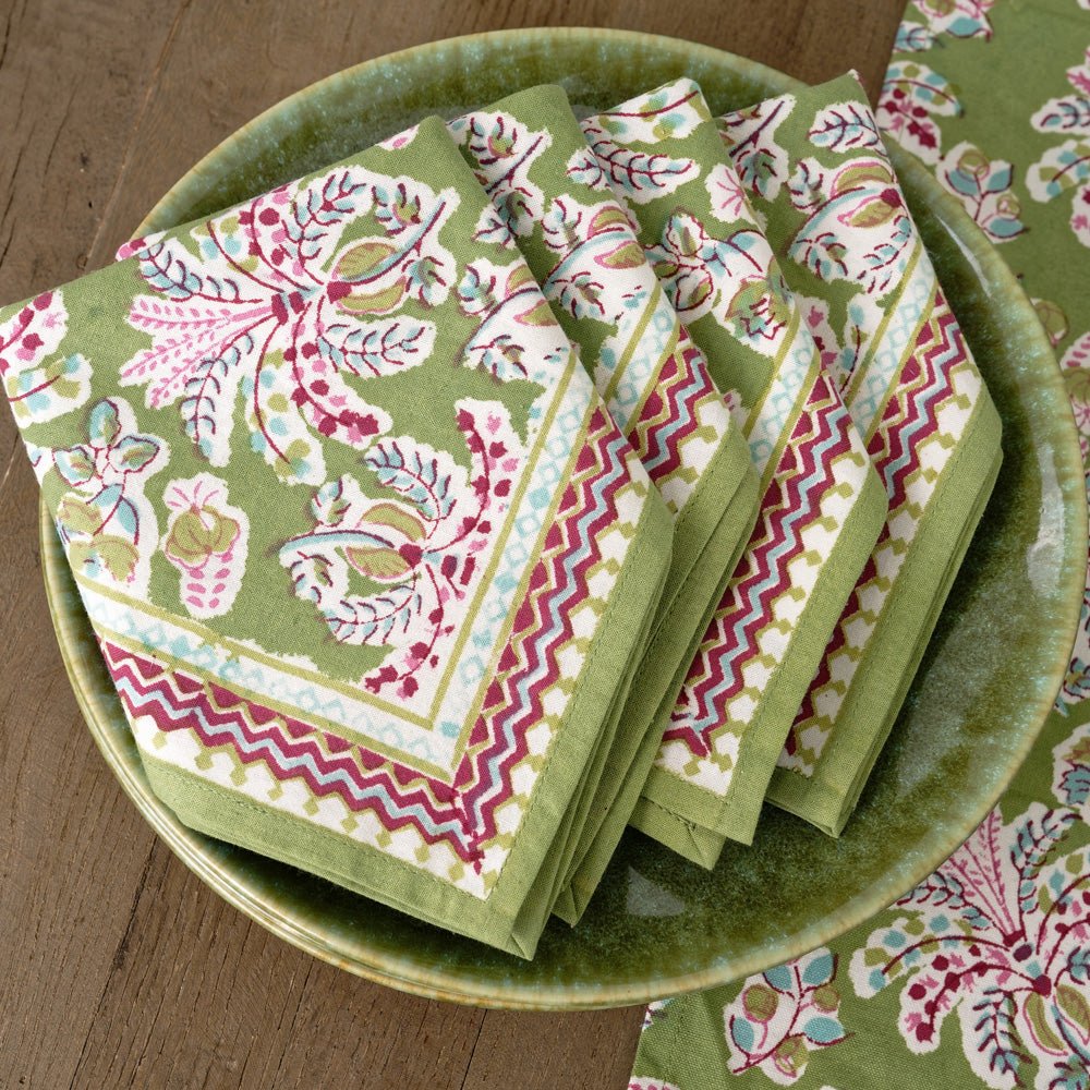 Pomegranate Grecian Palm Fern & Magenta Napkin - Set of 4