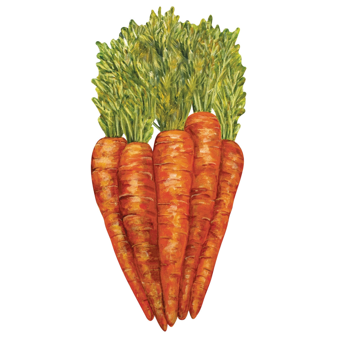 Illustration of a bunch of carrots with green tops on a white background