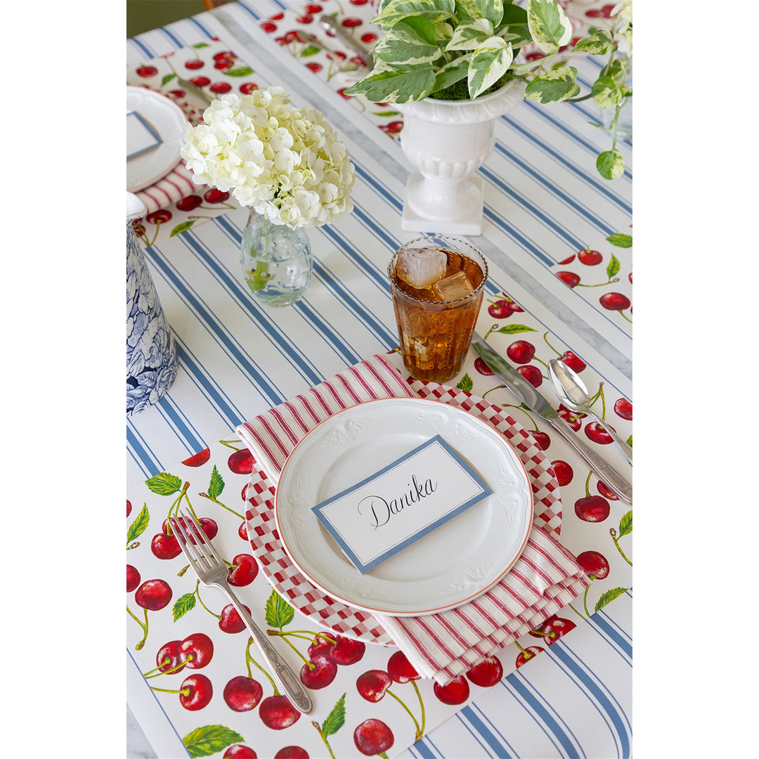 Hester & Cook Cornflower Blue Linen Stripe Table Runner